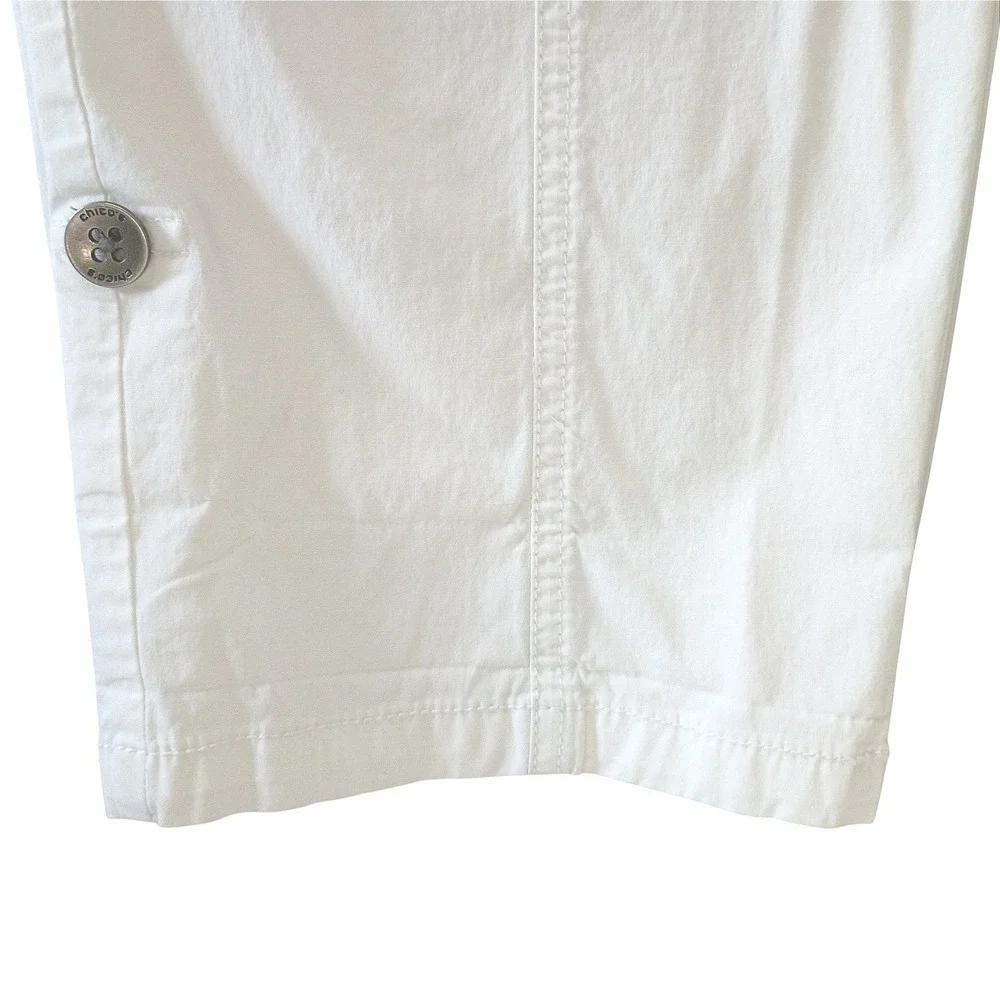 Chico's White Roll Tab Cropped Pants Size 3/US 16 Regular Elastic Waist Cotton